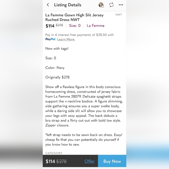 NWT La Femme Navy Gown High Slit Jersey Ruched Dress 6 MSRP $349 - Picture 8 of 10